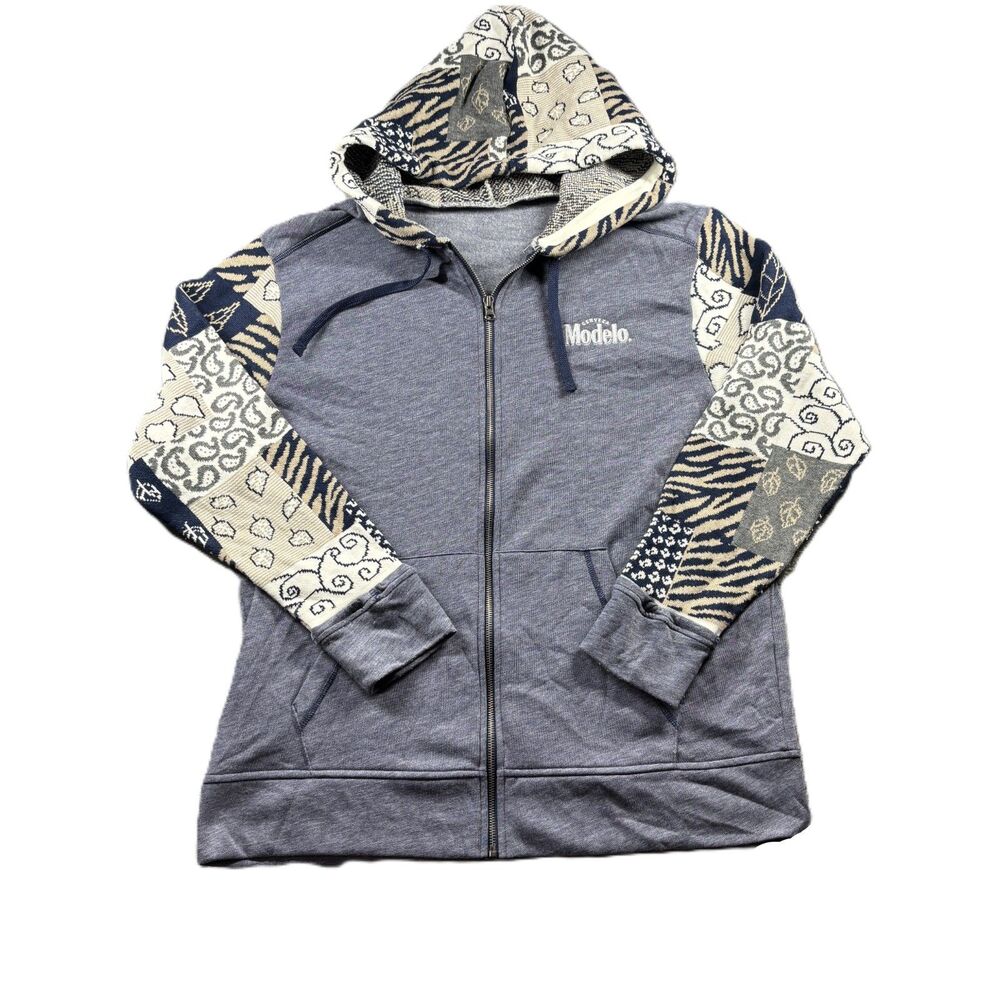Modelo Unisex Full Zip Hoodie Unique Sweater Sleeves & Hood Blue Large Q162